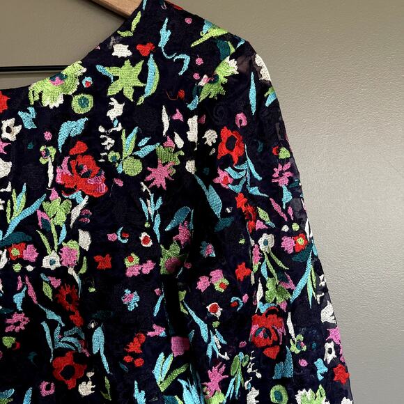 SALONI Florence Playsuit Size 6 Navy Blue Floral Embroidered Silk Long Sleeve - Picture 5 of 16